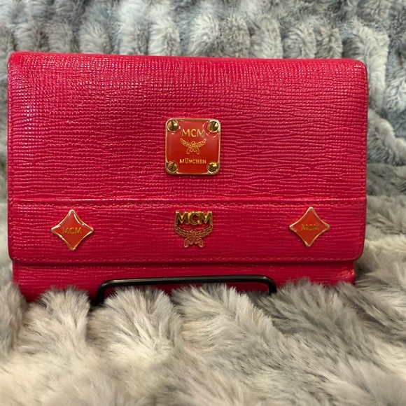 MCM Pink Leather Tri-Fold Wallet - Picture 1 of 9